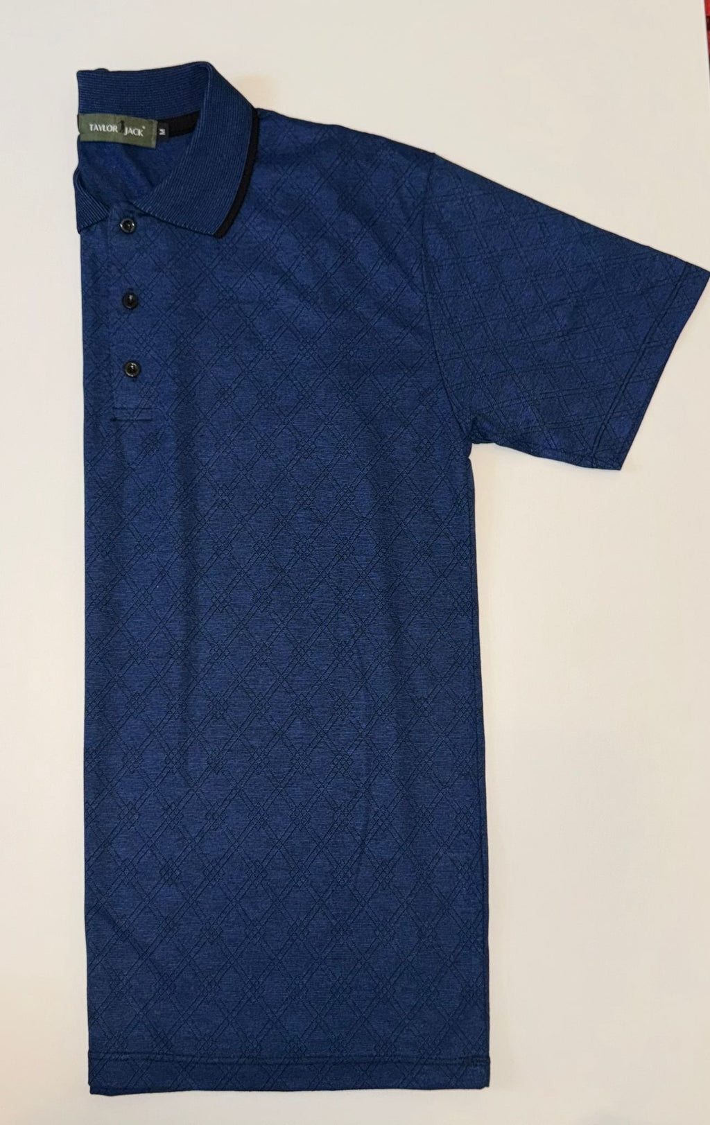 Marineblauwe polo met subtiel patroon